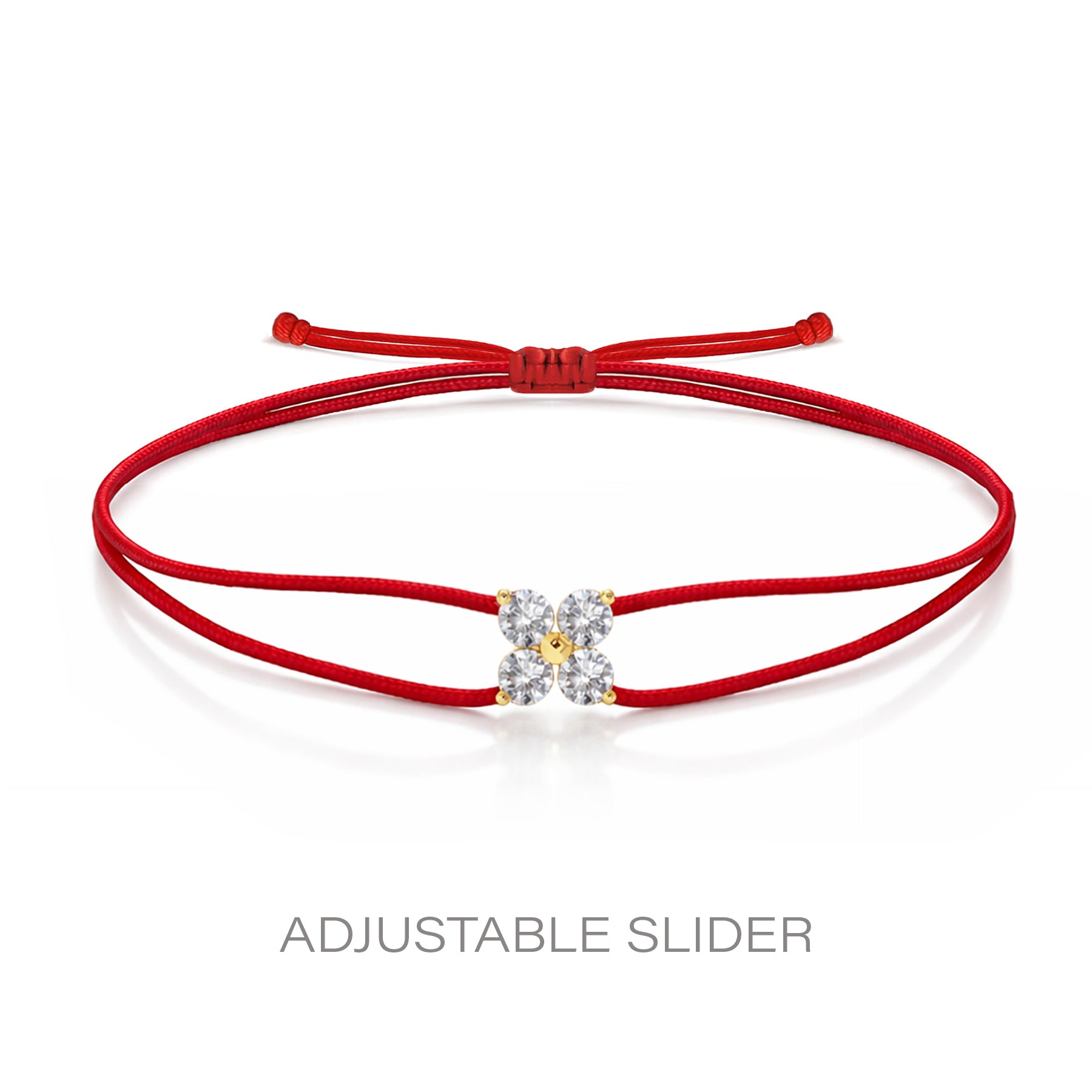 14K Solid Gold Cluster Diamond Red String Bracelet Kabbalah Good Luck Protection
