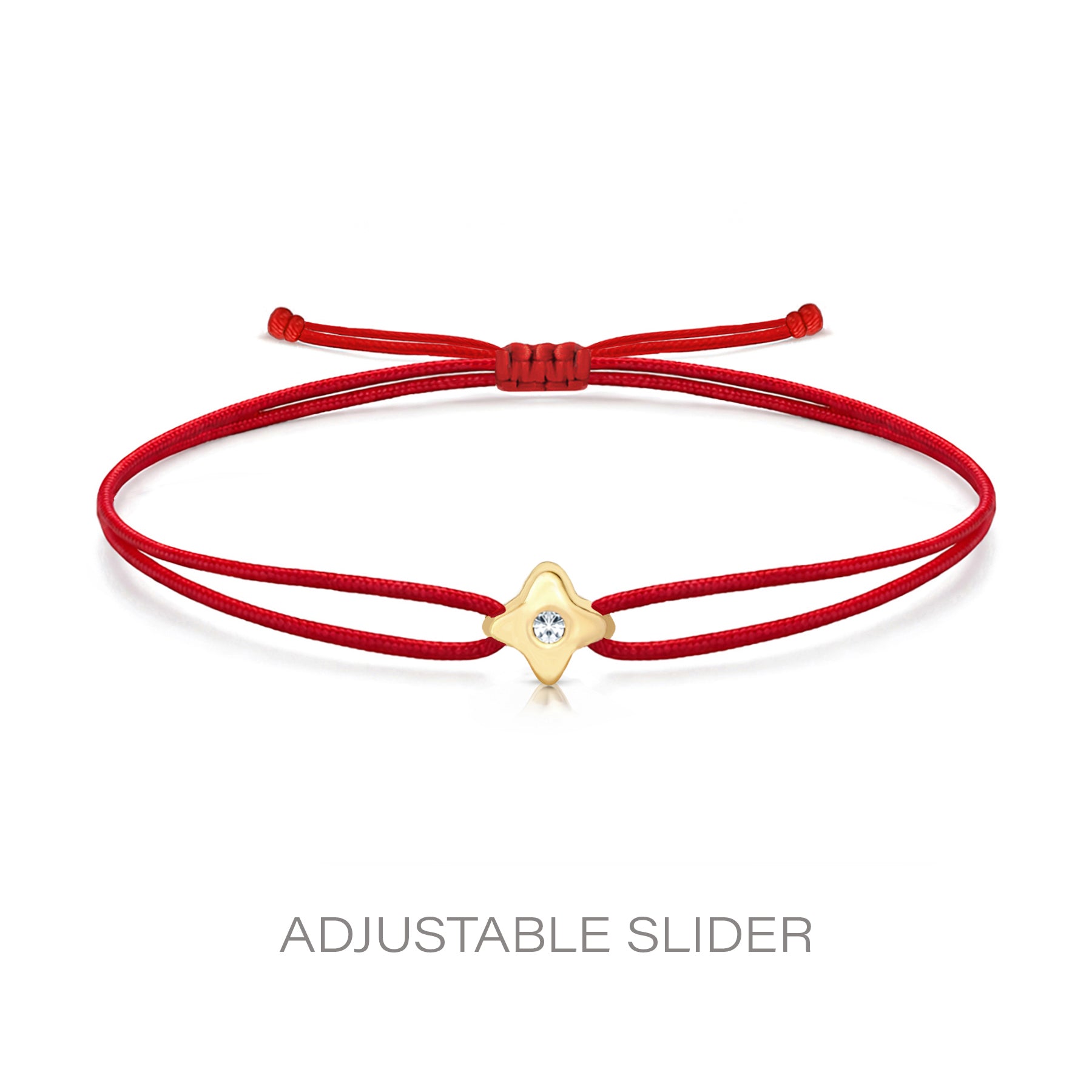 14K Solid Gold Diamond North Star Red String Bracelet Good Luck Protection