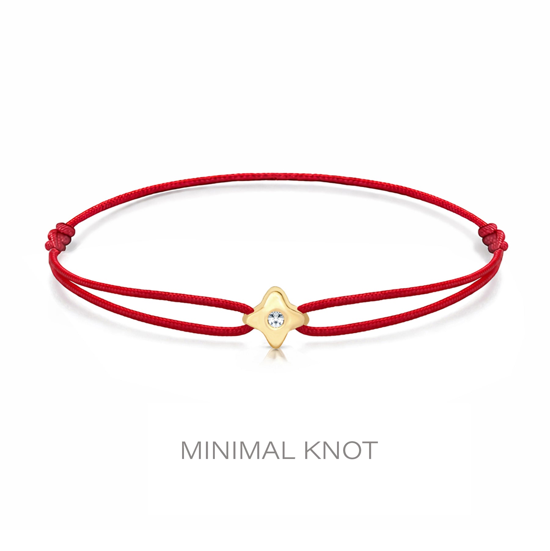 14K Solid Gold Diamond North Star Red String Bracelet Good Luck Protection