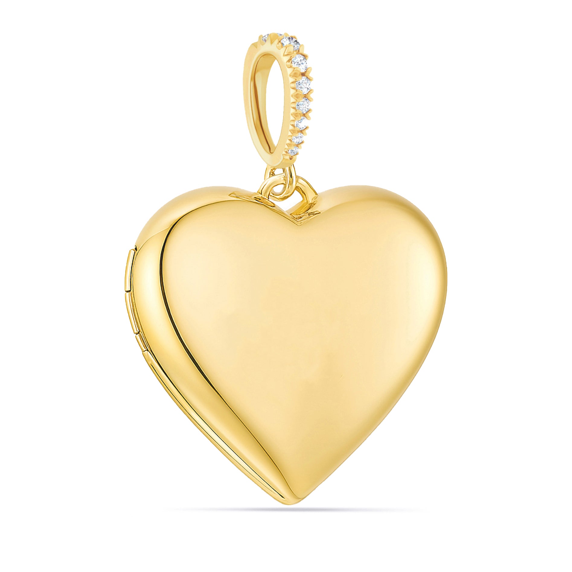 14K Solid Gold Heart Locket with Diamond Gold Enhancer Bail | Engravable Photo Locket Personalized Gift for Her