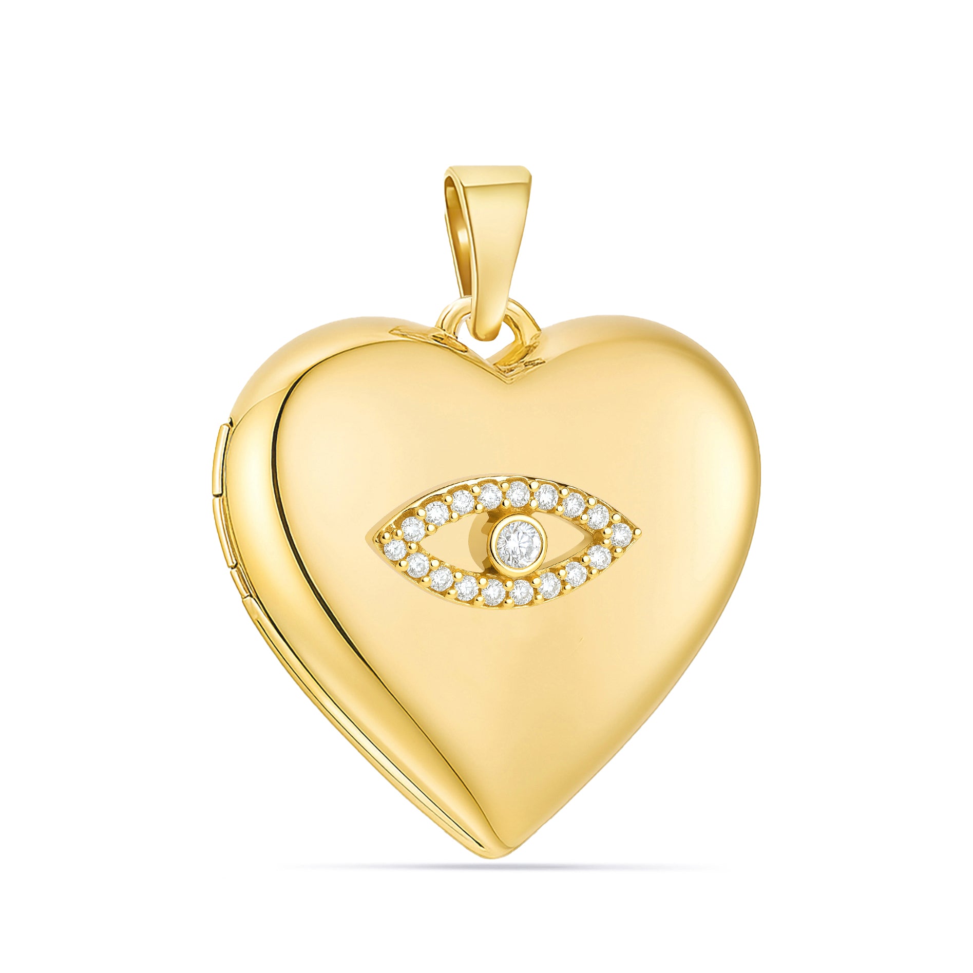 Diamond Evil Eye 14K Solid Gold Heart Locket Gold Enhancer Bail | Engravable Photo Locket | Personalized Gift for Her (Copy)