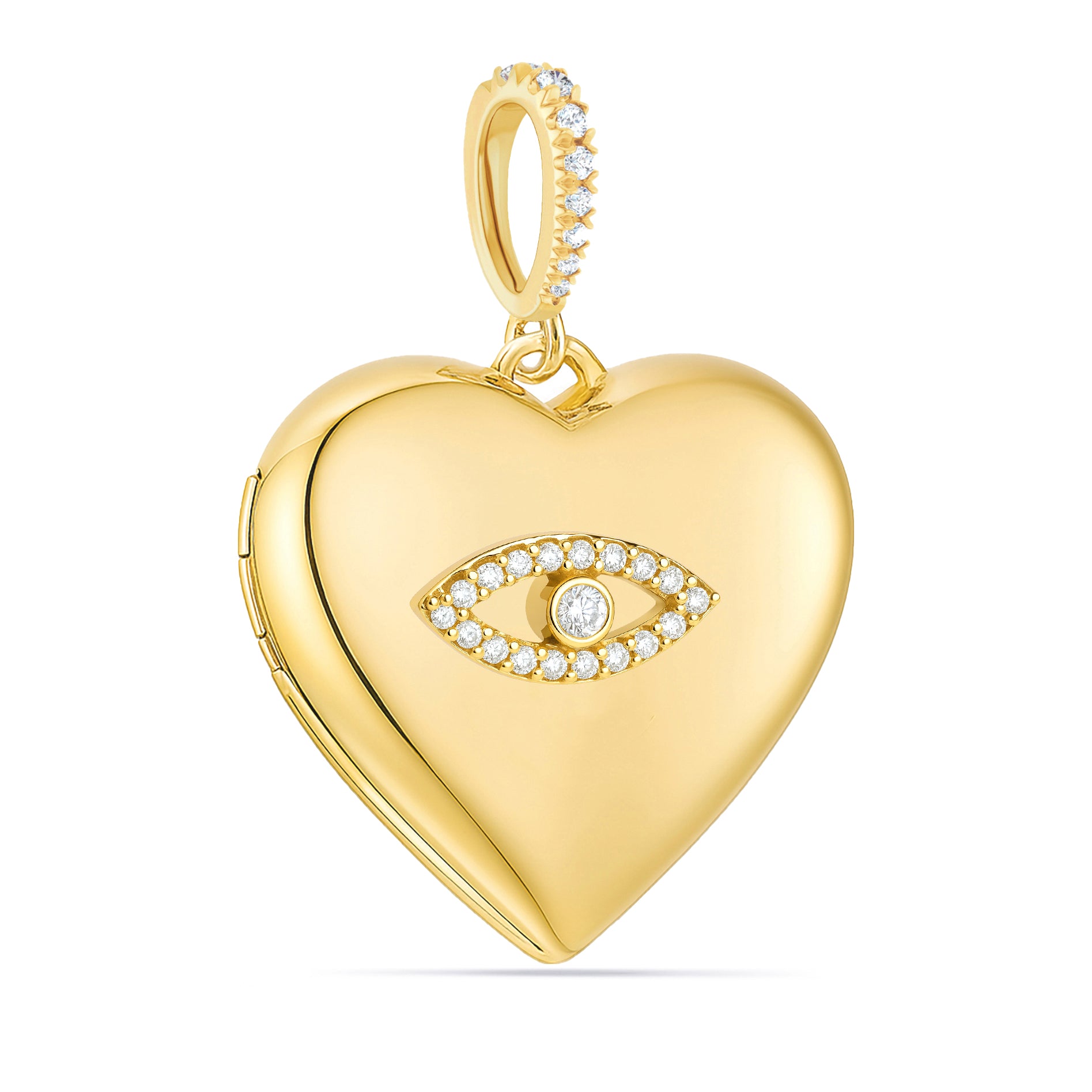 Diamond Evil Eye 14K Solid Gold Heart Locket Gold Enhancer Bail | Engravable Photo Locket | Personalized Gift for Her (Copy)