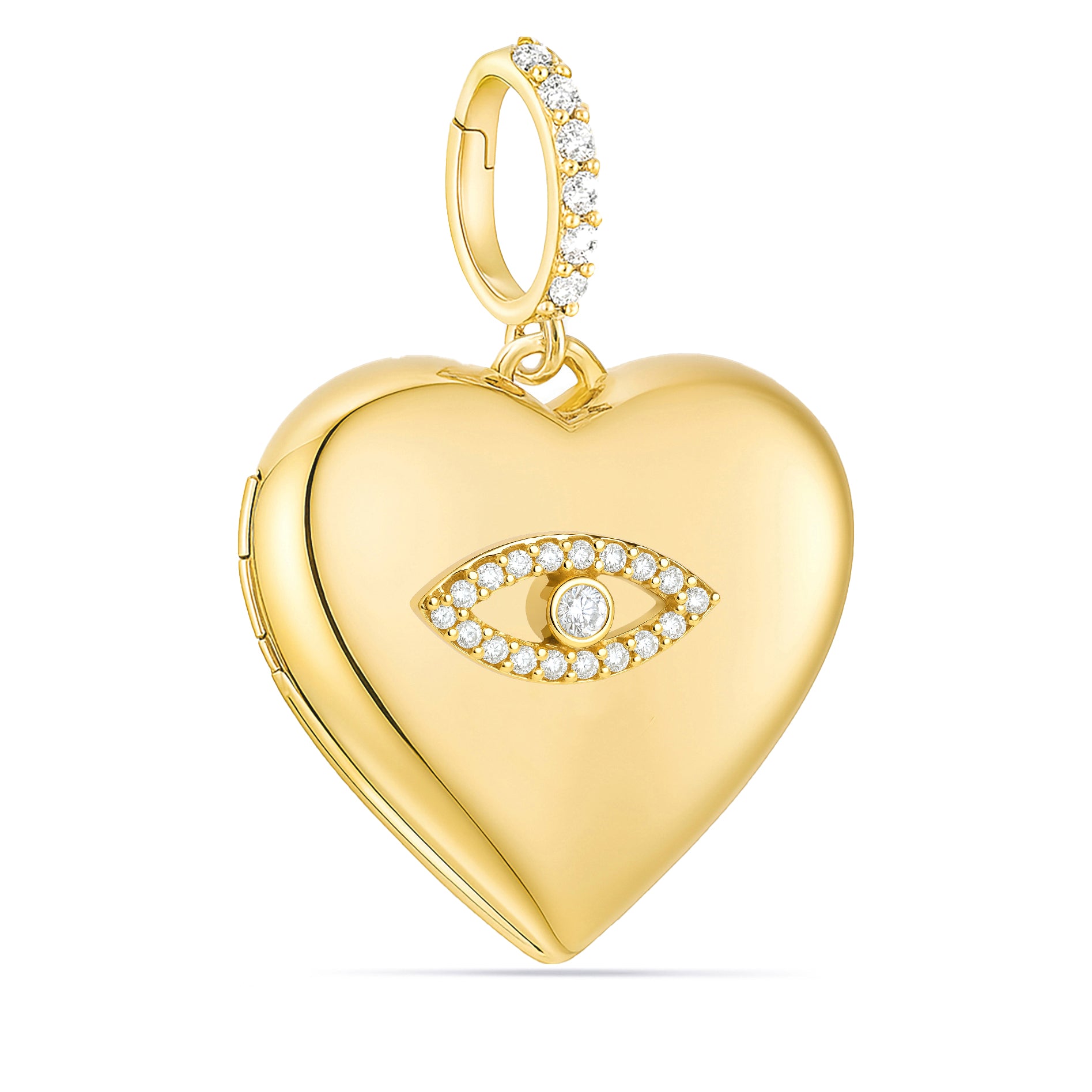 Diamond Evil Eye 14K Solid Gold Heart Locket Gold Enhancer Bail | Engravable Photo Locket | Personalized Gift for Her (Copy)