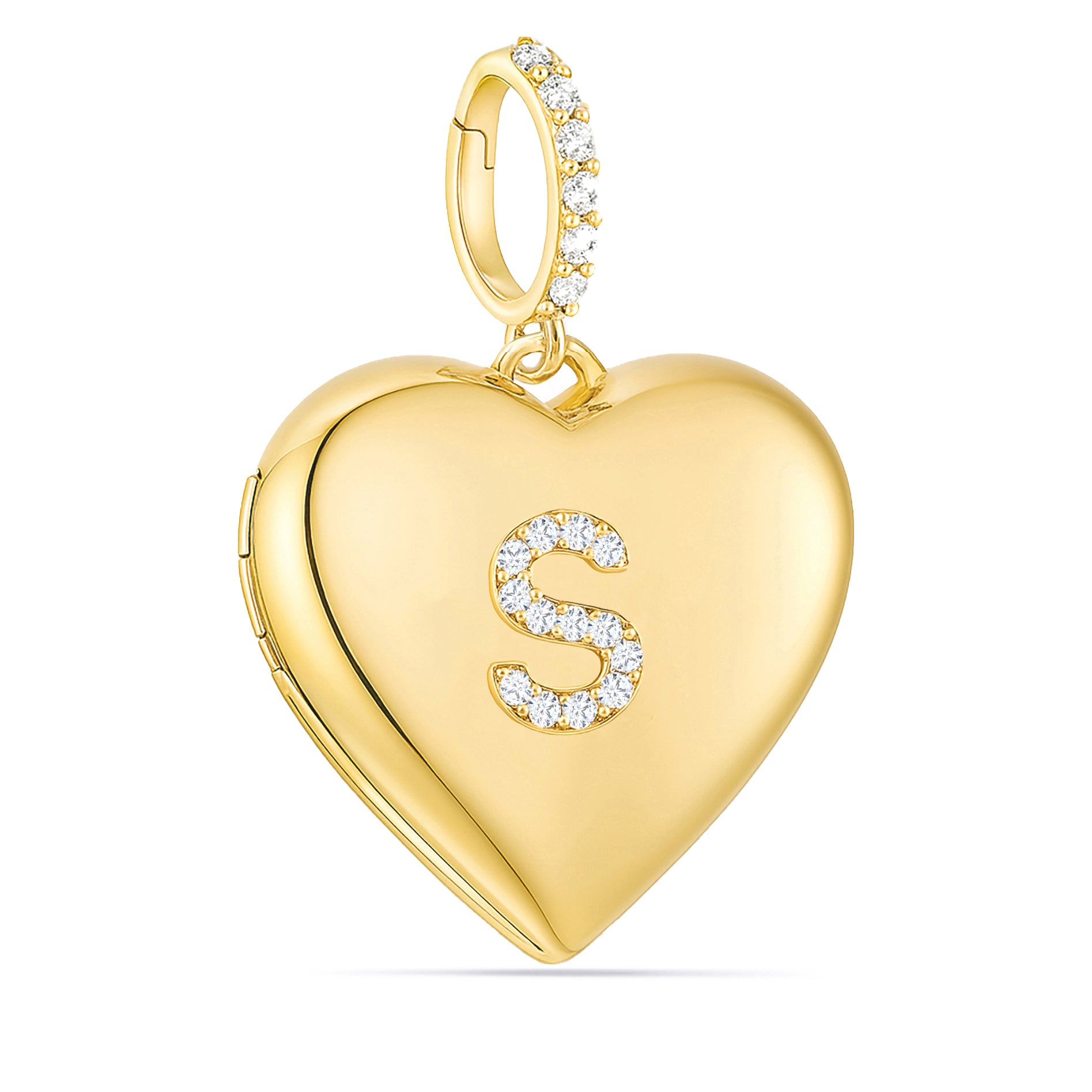 14K Solid Gold Heart Locket with Diamond Initial Gold Enhancer Bail Engravable Photo Locket