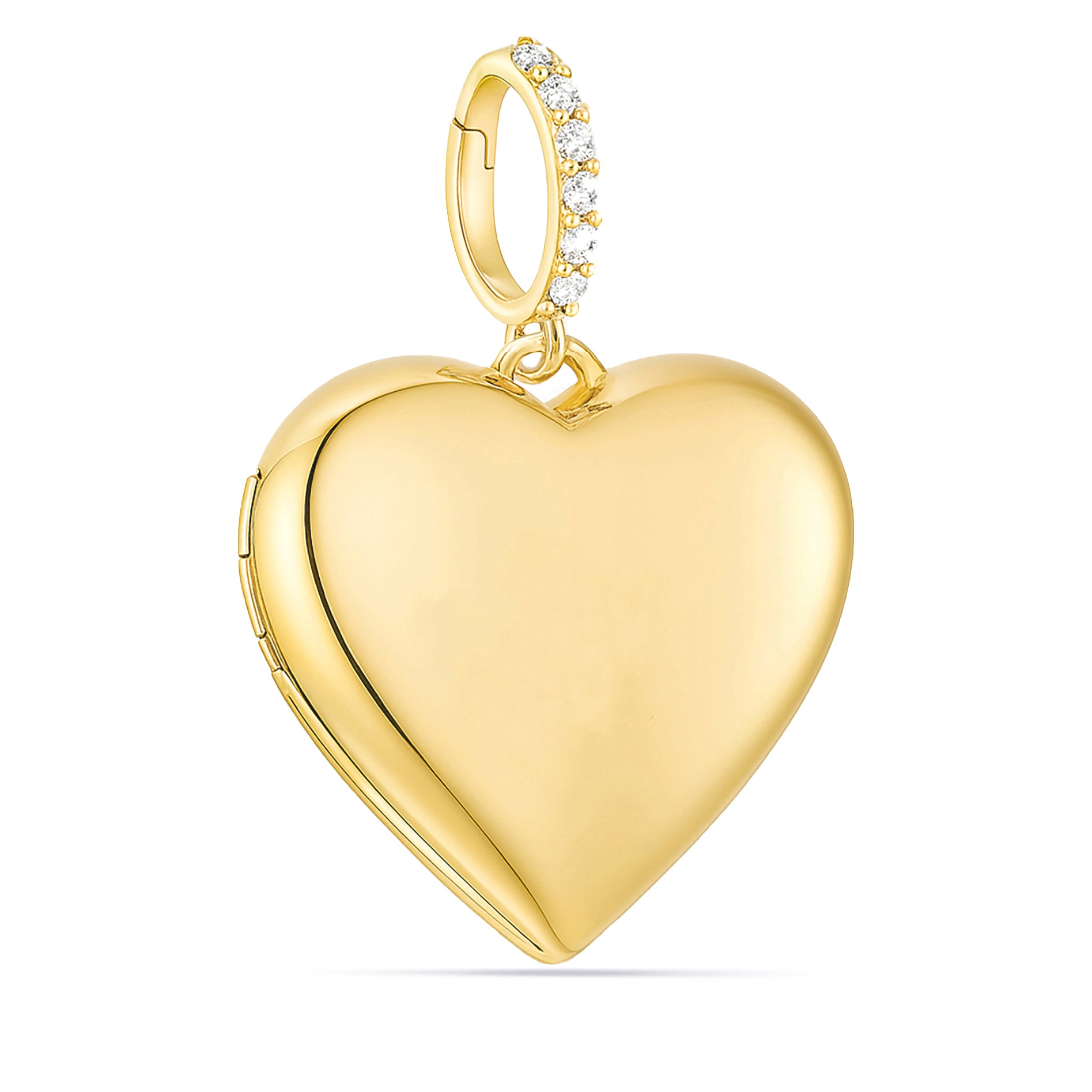 14K Solid Gold Heart Locket with Diamond Gold Enhancer Bail | Engravable Photo Locket Personalized Gift for Her