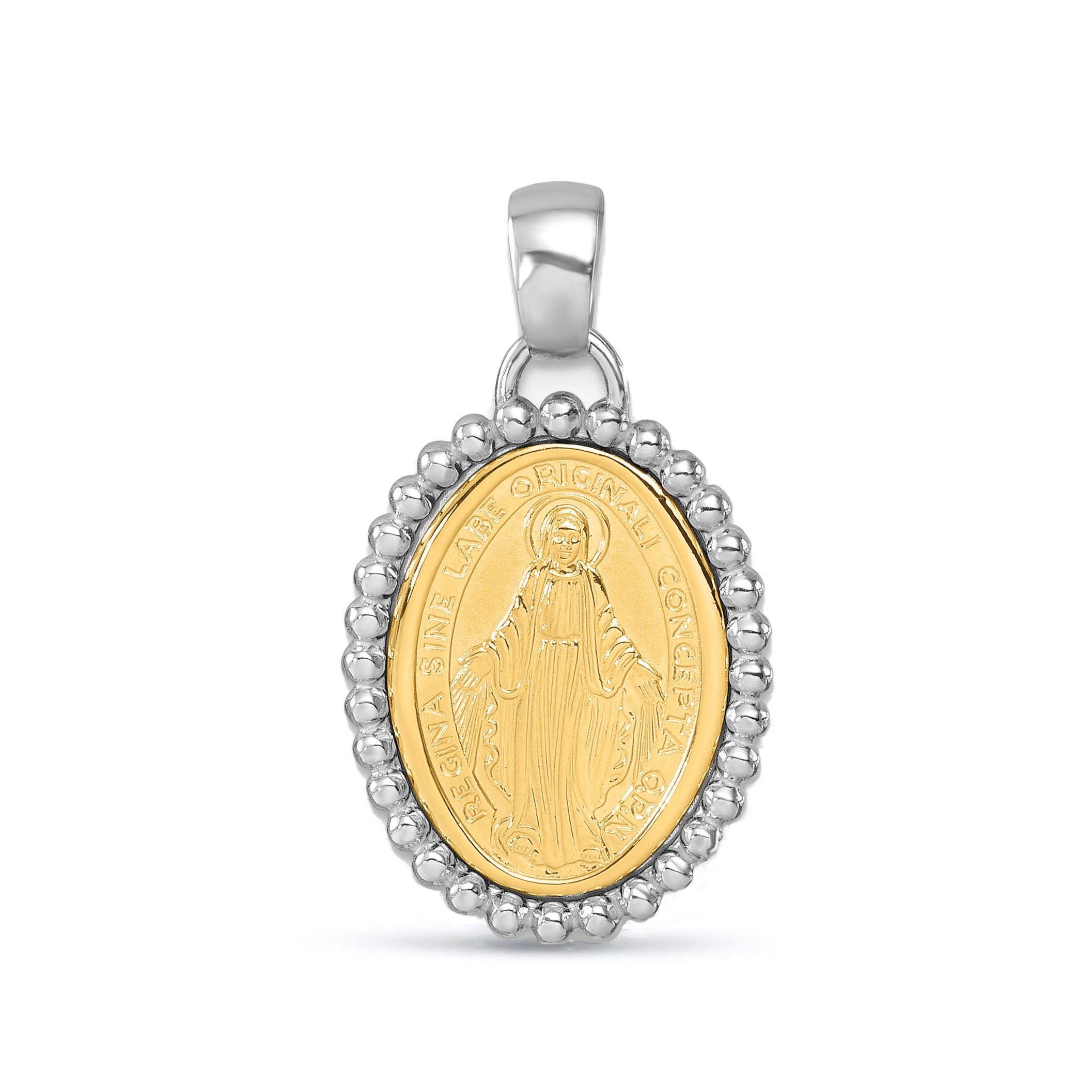 18k Solid Gold Virgin Mary Miraculous Medallion Pendant