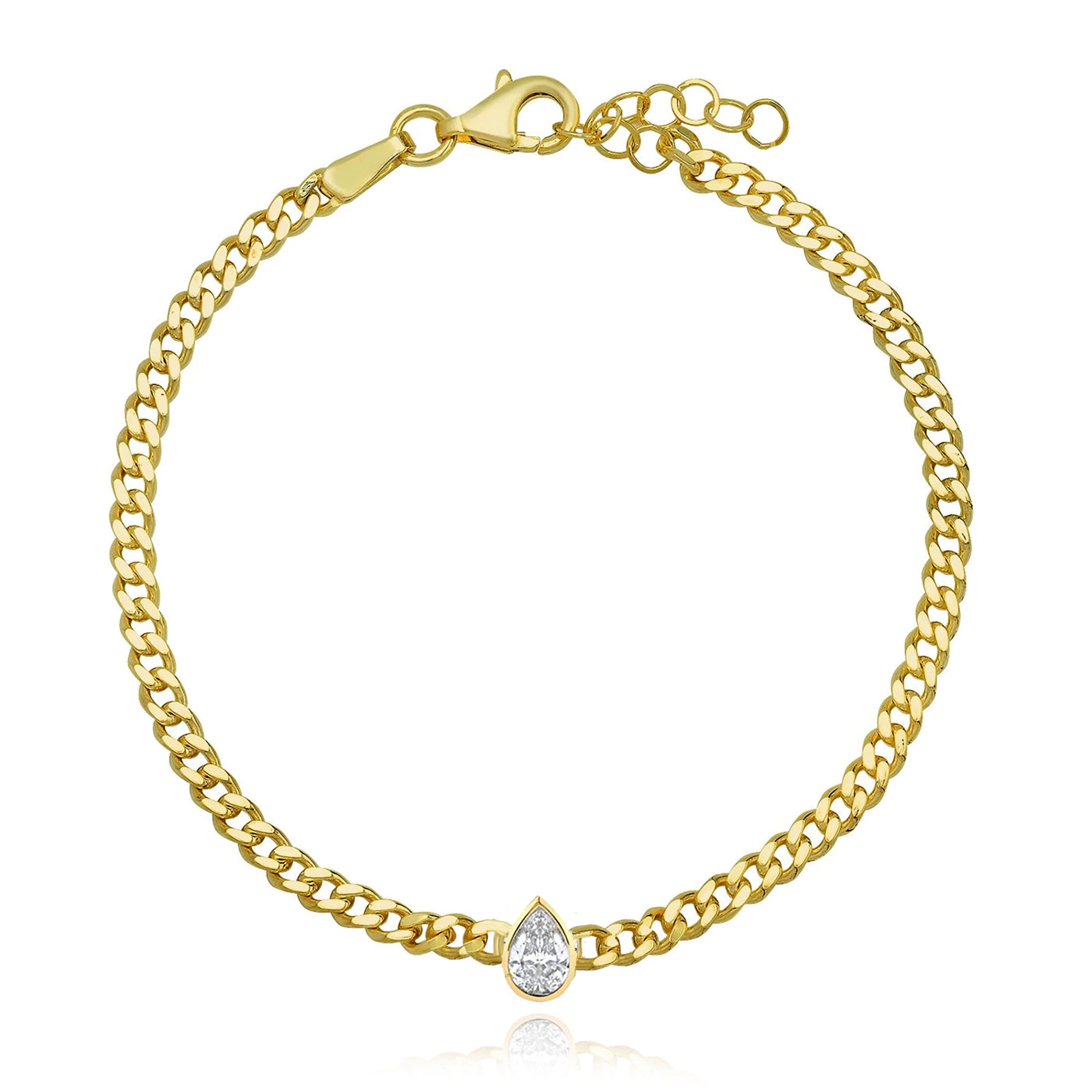 14k Gold Round Bezel Diamond Cuban Link Chain Bracelet