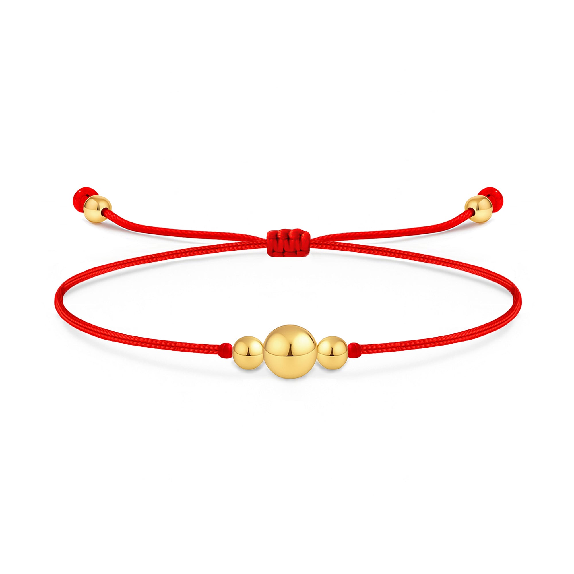 14K Solid Gold Beaded Red String Bracelet Kaballah Good Luck Protection