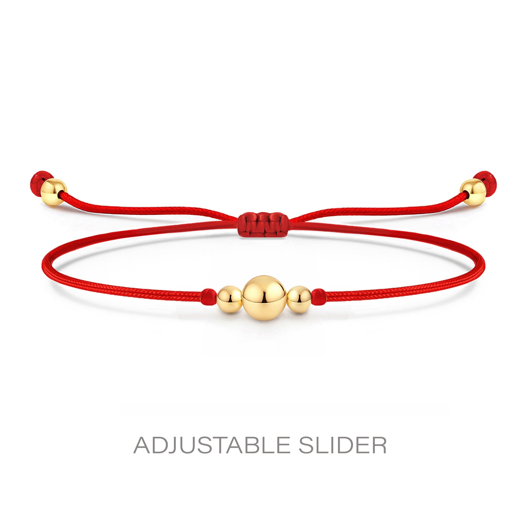 14K Solid Gold Beaded Red String Bracelet Kabbalah Good Luck Protection
