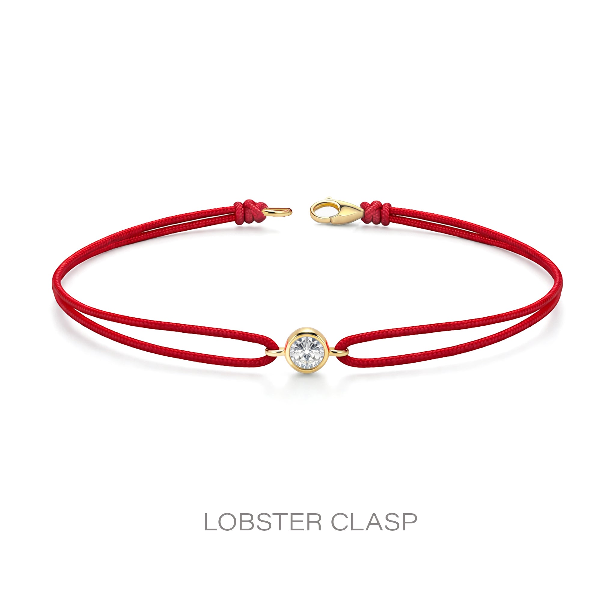14K Solid Gold Solitaire Diamond Red String Bracelet
